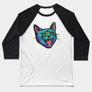 Demonic Cat Hissing Baseball T-Shirt